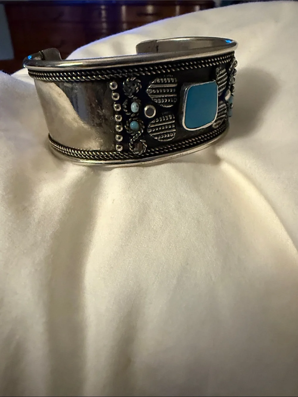 Silver Cuff Bracelet with Turquoise Accent